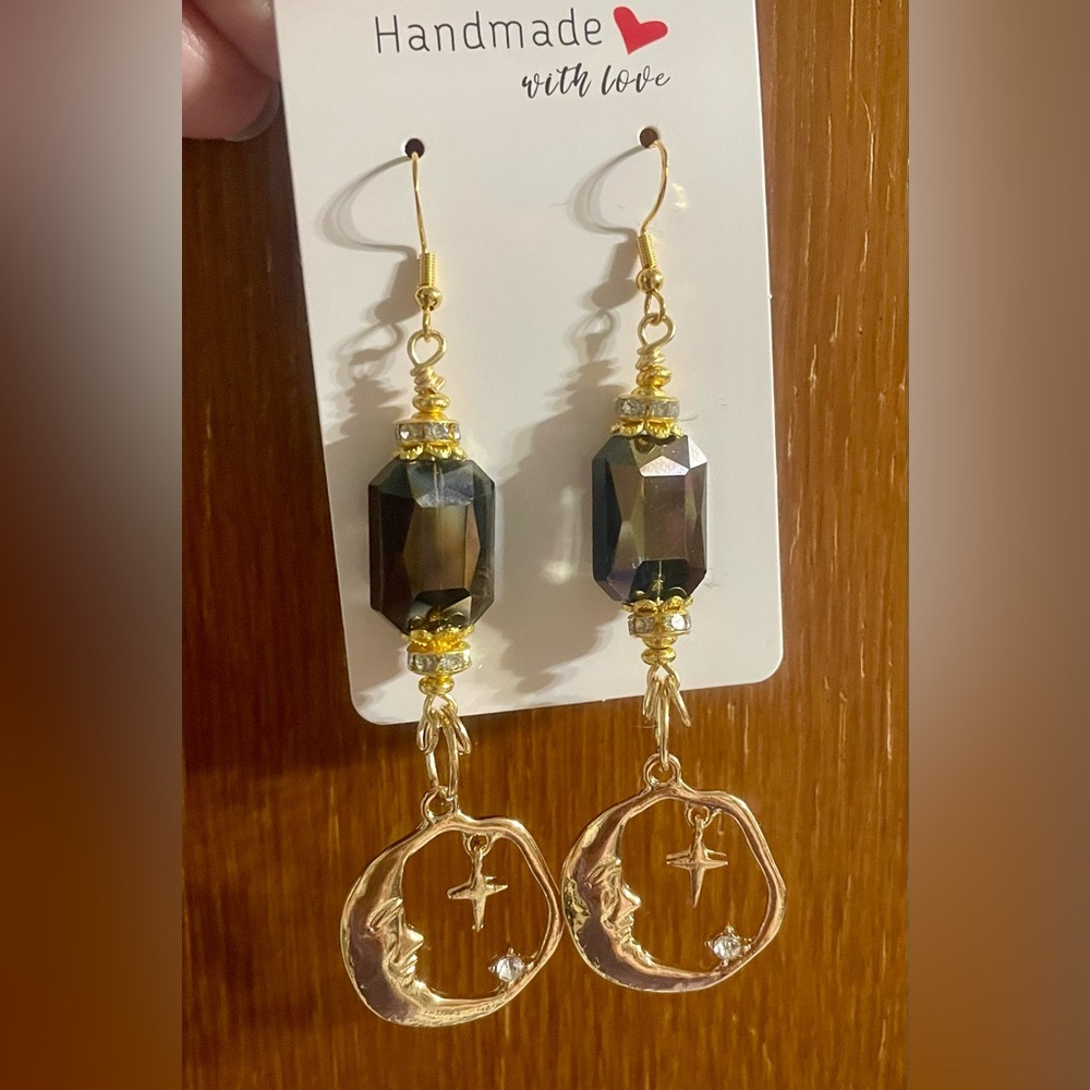 Glamorous Moon and Stars Hand Crafted Earrings - Picture 7 of 10
